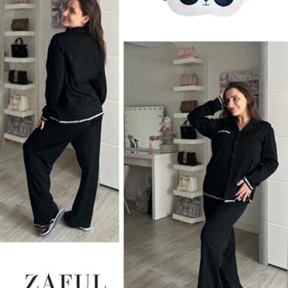 Cotton Blend Pajama Set Long Sleeve Button Down Lounge Sleepwear Classic - Picture 5 of 7